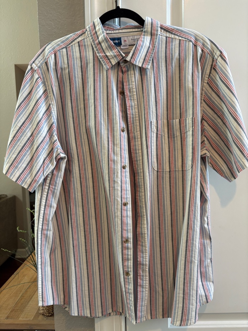 Old Navy Short-Sleeve Striped Button-Down Shirt - Blue, Red, Gray
